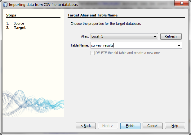 Parameters of the CSV Import target