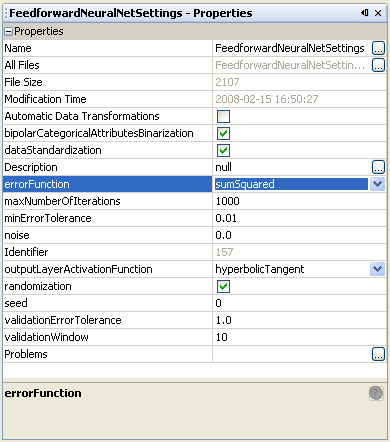 Feed Forward Neural Networks: Algorithm Settings
