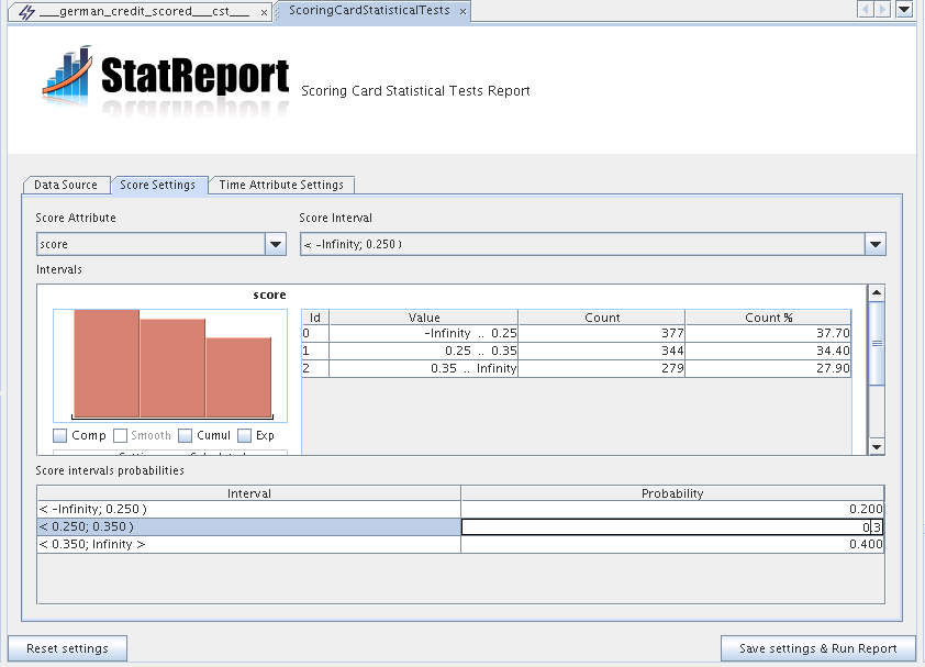 Statistical Test Report Wizard - Score Settings