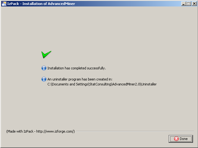 The installation of the AdvancedMiner System, installation complete