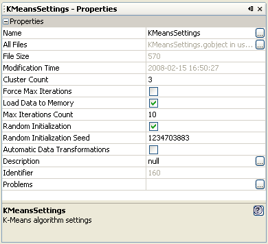 Properties of k-Means algorithm Settings