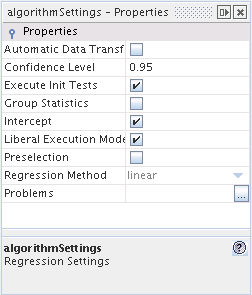 Linear Regression: General Algorithm Settings window