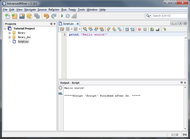 A new project in the Project tab
