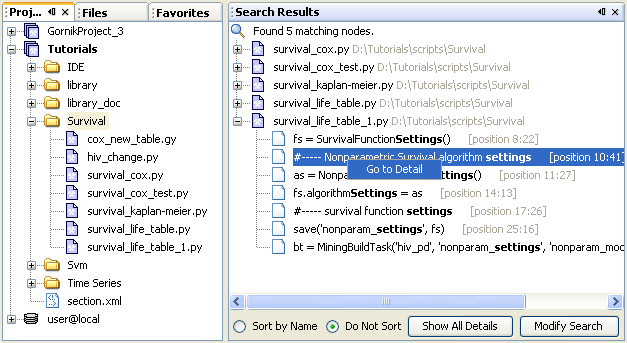The Search Results window