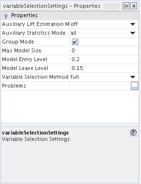 Variable Selection Settings window