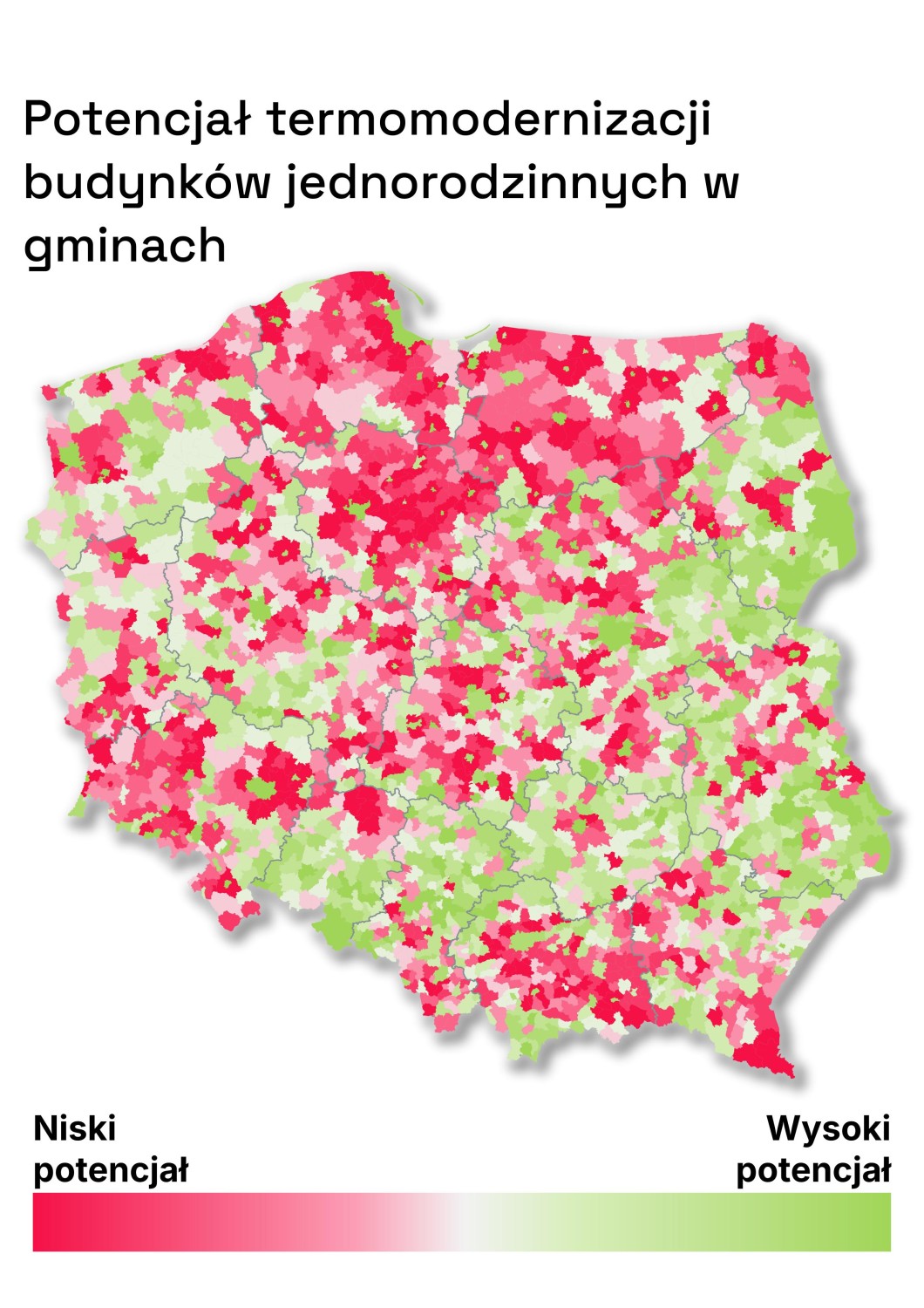 Wyniki projekcji oceny scoringowej potencjału na projekty termomodernizacji - agregacja na poziomie gminy LI Location intelligence analityka lokalizacyjna