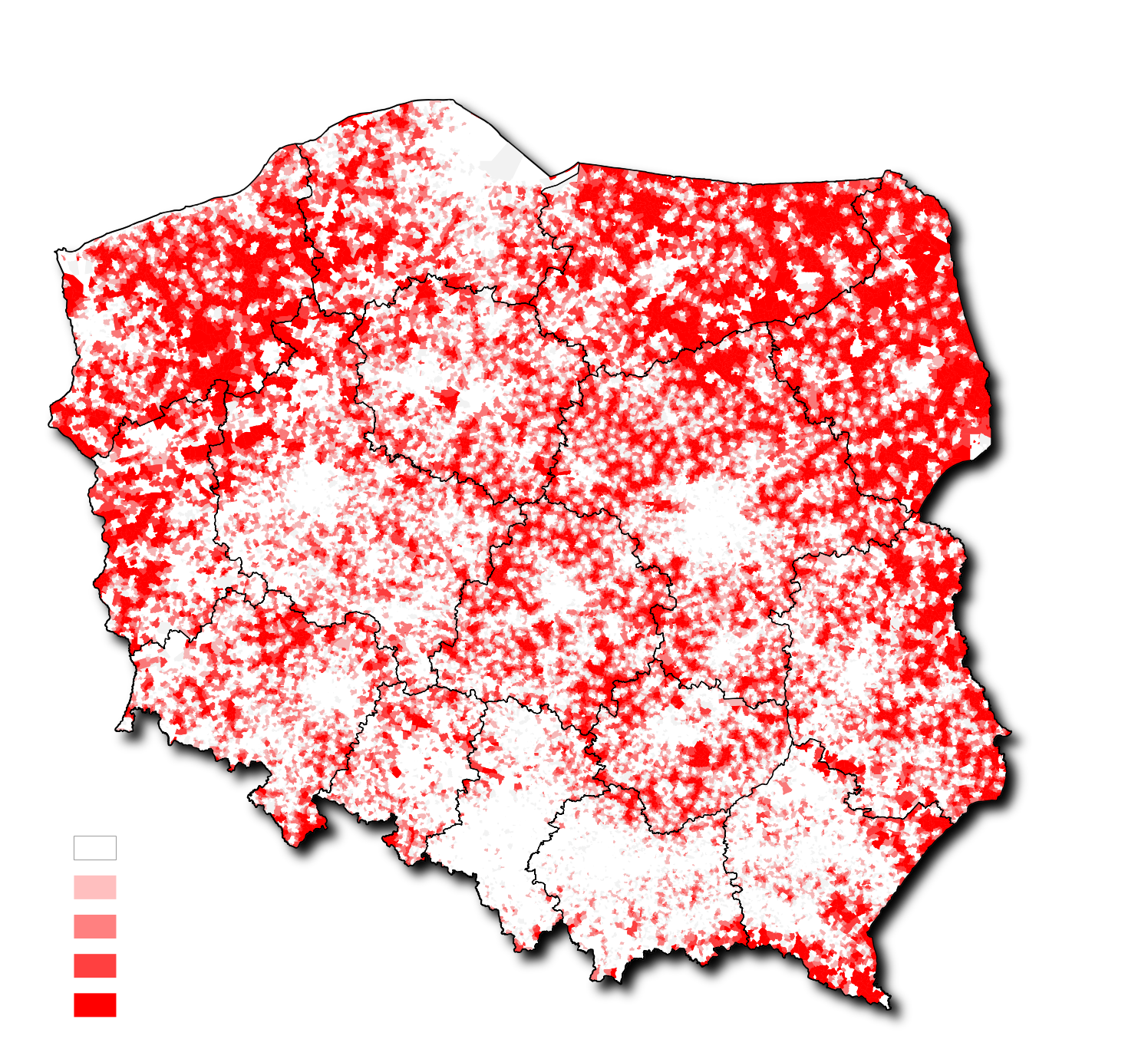 znormalizowana wartość wskaźnika odległość do punktu odbioru analiza location intelligence mapka wizualizacja automaty paczkowe