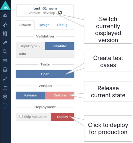 version management UI Scoring.One MLOps